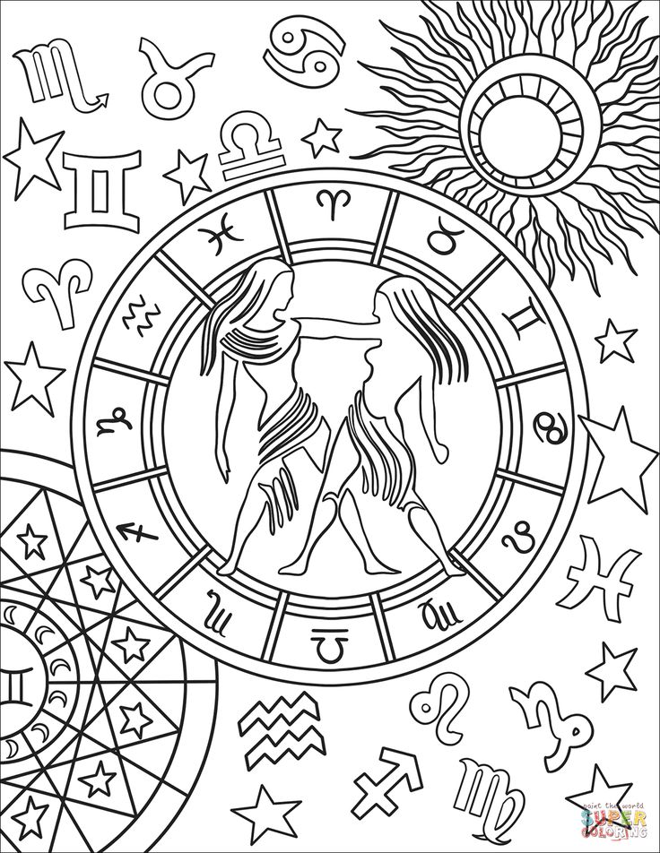 Gemini zodiac sign coloring page free printable coloring pages zodiac signs colors coloring pages gemini t