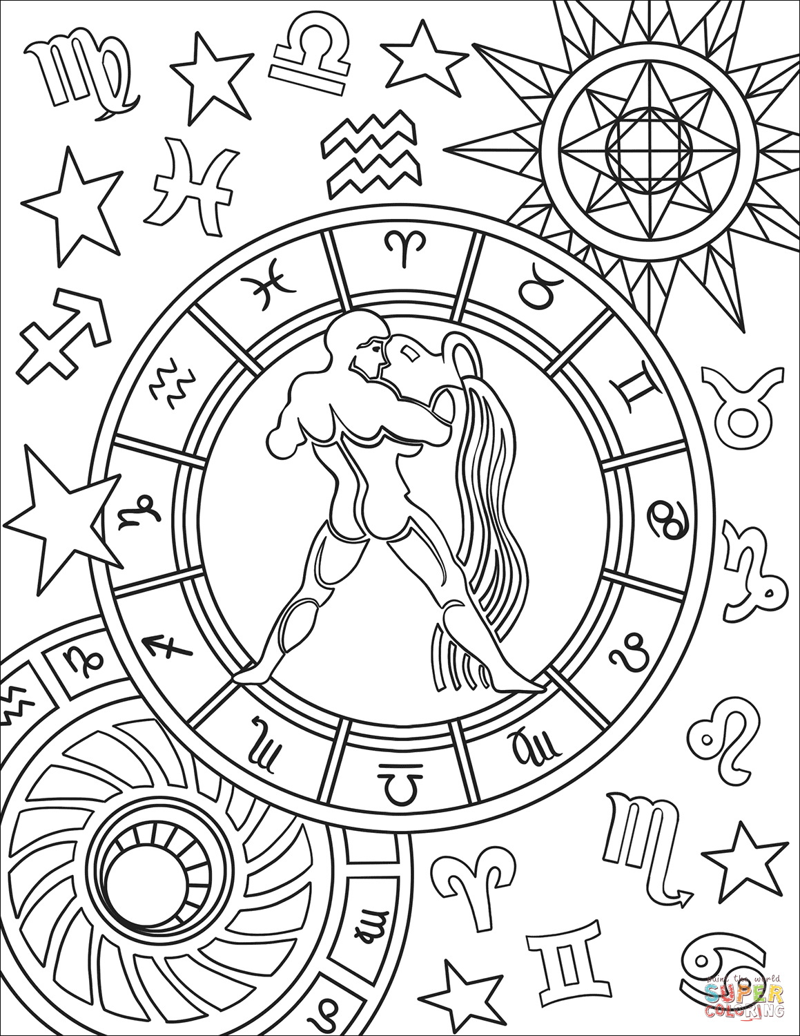 Aquarius zodiac sign coloring page free printable coloring pages
