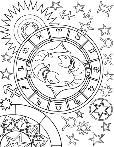 Dibujo de signo del zodiaco piscis para colorear dibujos para colorear imprimir gratis