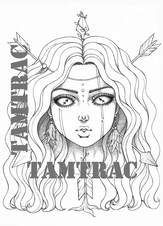 Dibujo para colorear sagitario zodiac girl signos a imprimible tatuaje adulto dibujos para colorear libro descarga digital instantãnea ilustraciãn pdf