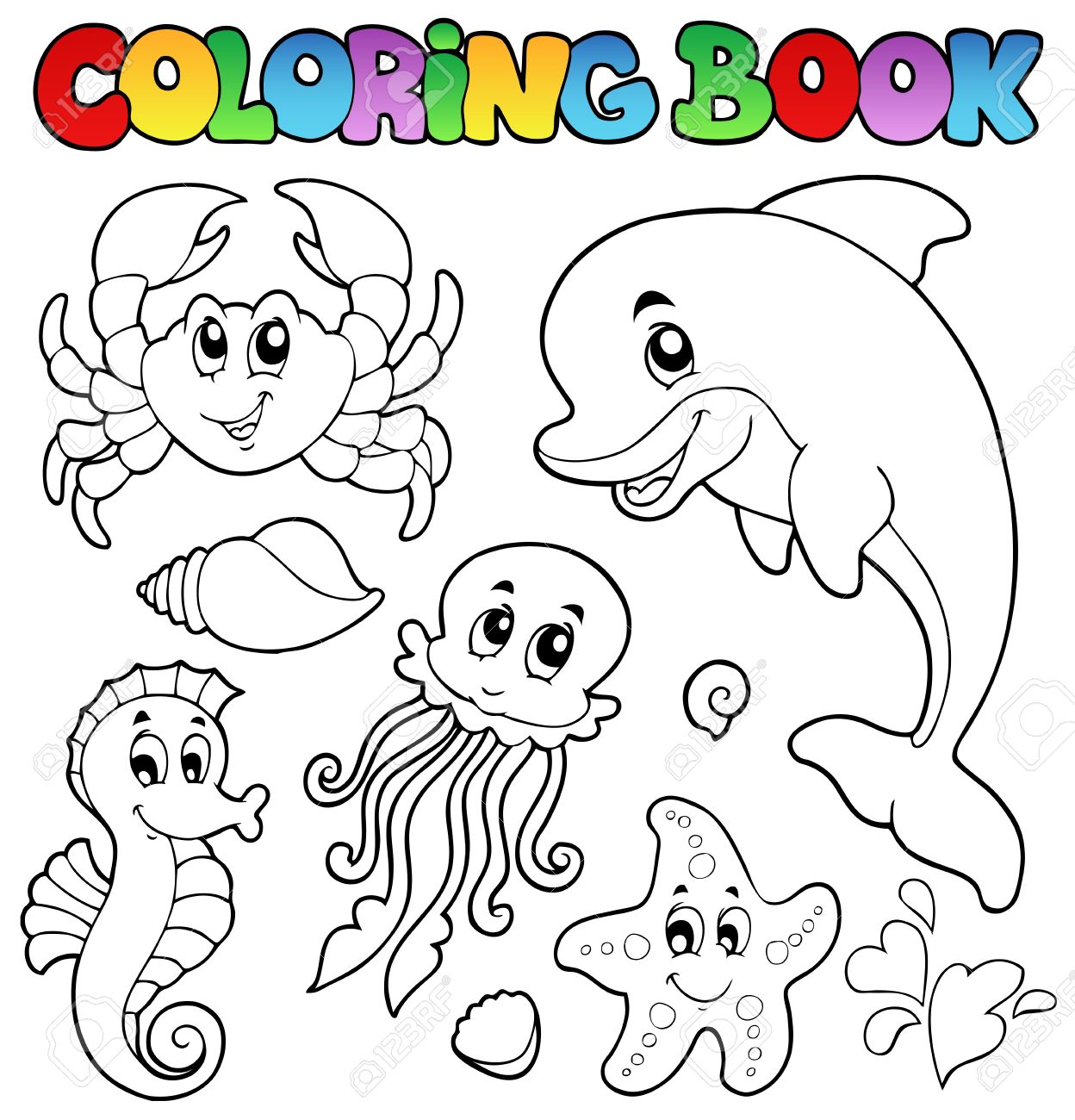 Coloring book various sea animals