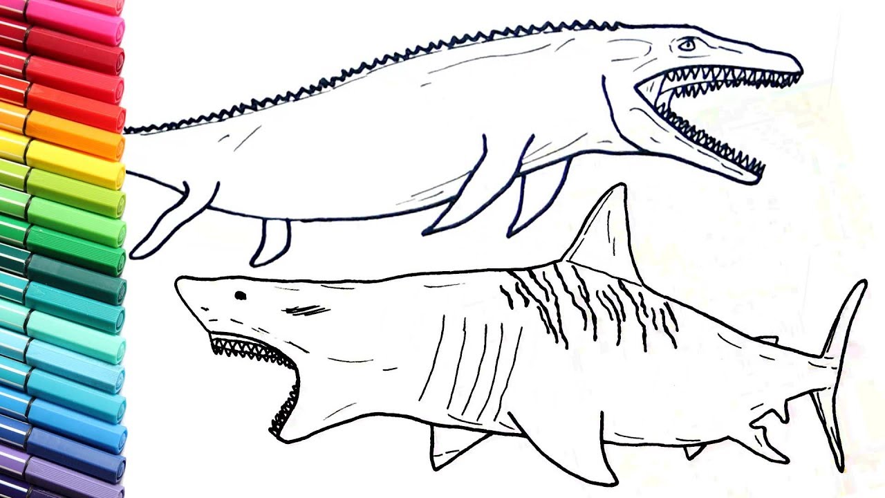 Egalodon shark and jurassic world osasaur dinosaurs color pages