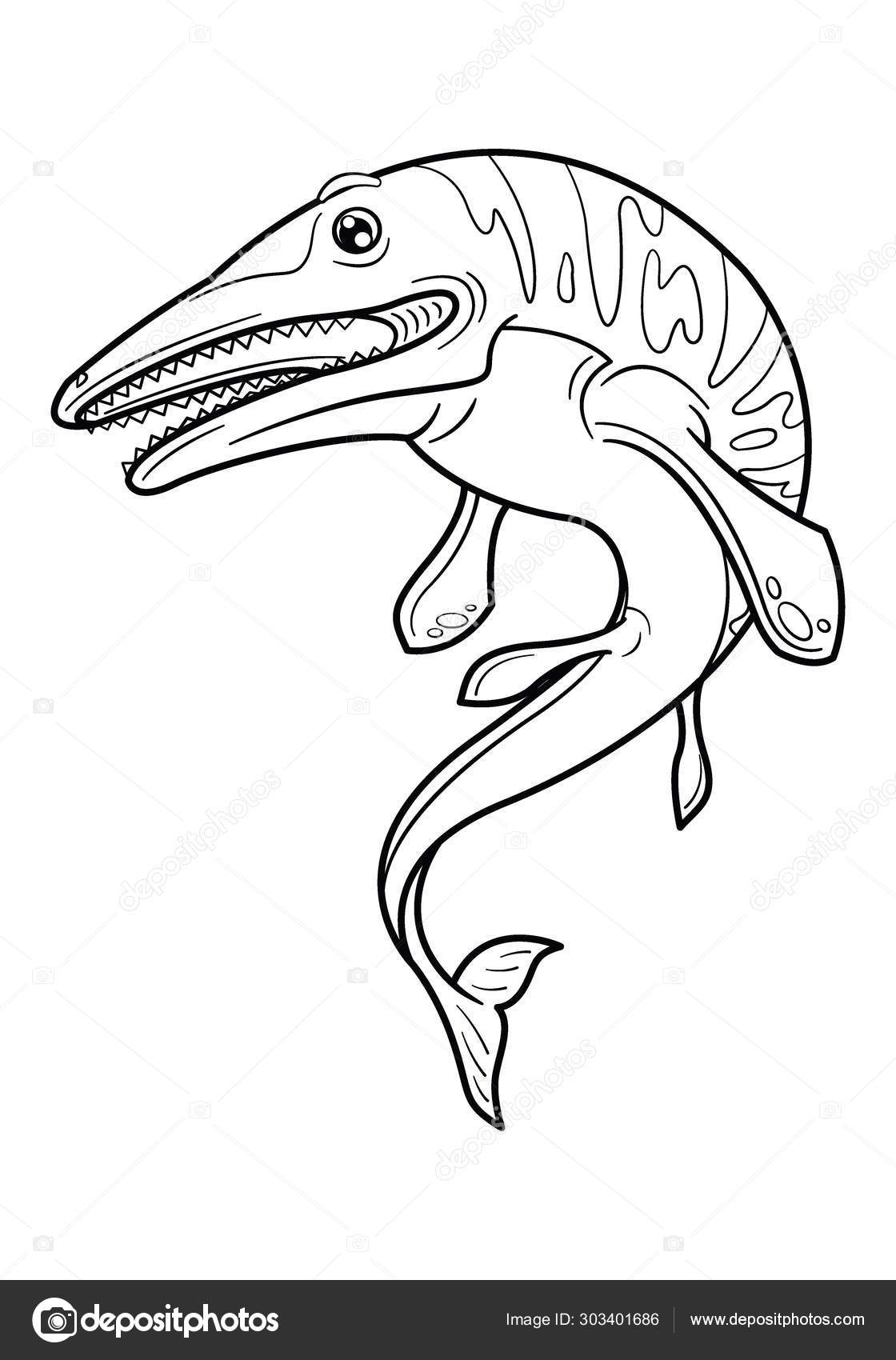 Cute cartoon dinosaur mosasaurus character stock vector by lumyaisweet
