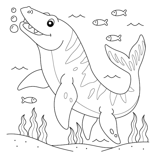 Premium vector mosasaurus coloring page for kids