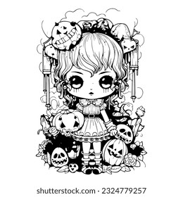 Creepy pãgina de color kawaii para vector de stock libre de regalãas