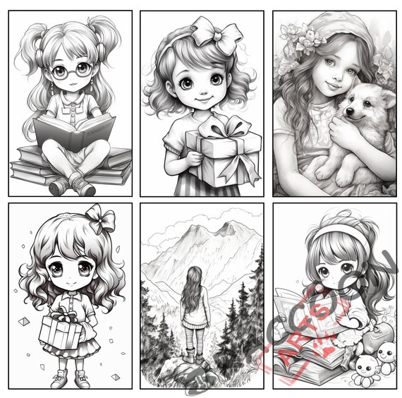 Digital coloring pages cute girls and flowers niãas y flores dibujos para colorear ilustraciãn digital blumen malbuch printable coloring