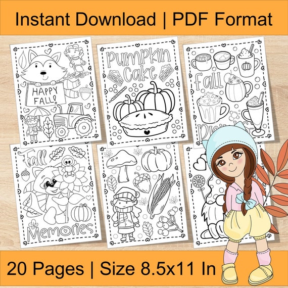 Pãginas para colorear de otoão hojas para colorear de calabaza para niãos hojas de otoão calabaza mapache zorro descarga digital libro para colorear de octubre