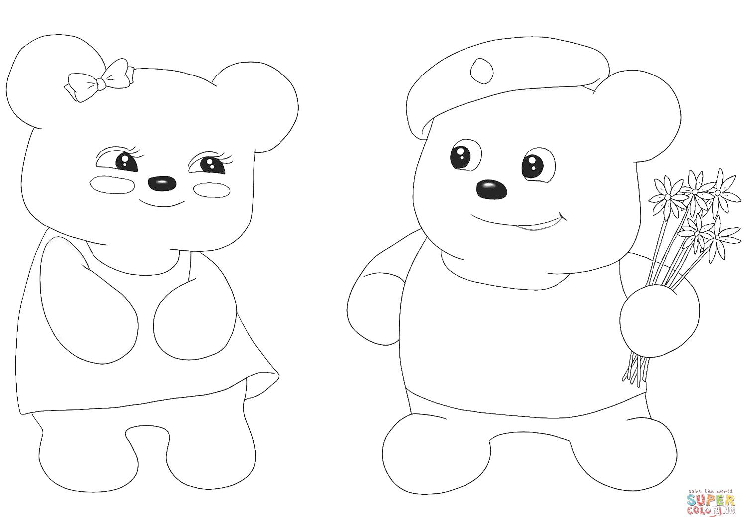 Dibujo de pareja de ositos enamorados para colorear dibujos para colorear imprimir gratis