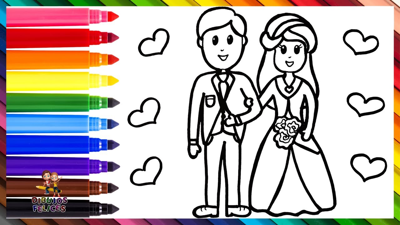 Dibuja y colorea a una pareja reciãn casada un novio y una novia ðððµð dibujos para niãos