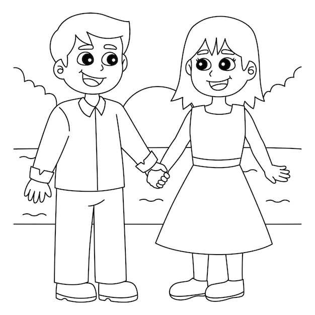 Premium vector valentines day sweet couple coloring page for kids
