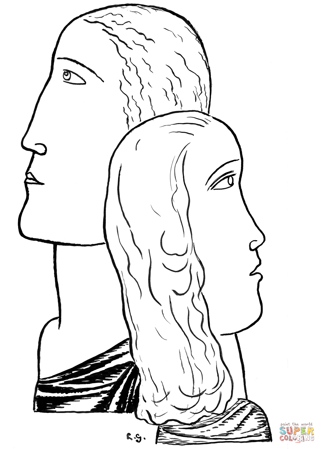 Man and woman face profile coloring page free printable coloring pages