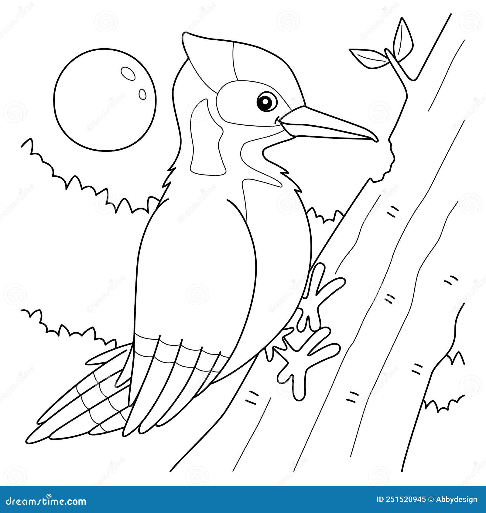 Woodpecker bird animal coloring page for kids stock vector