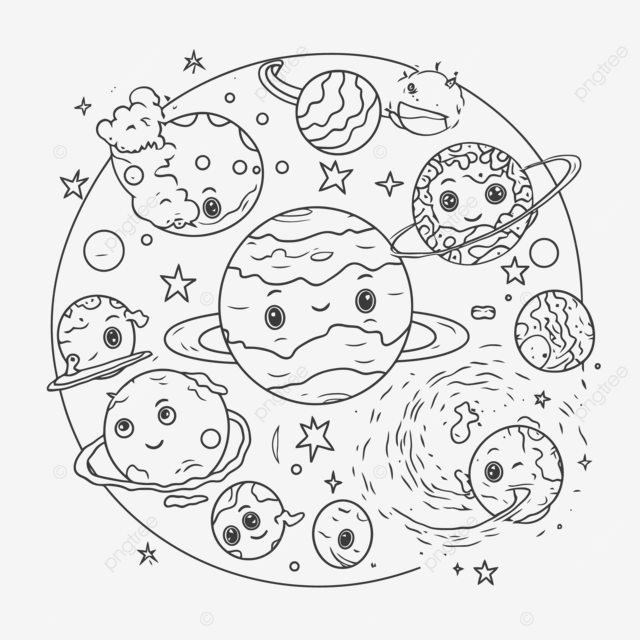 Dibujo de linda pãgina para colorear con diferent planetas y un boceto del contorno la luna vector png dibujos dibujo del planeta dibujo de ala dibujo de luna png y vector para