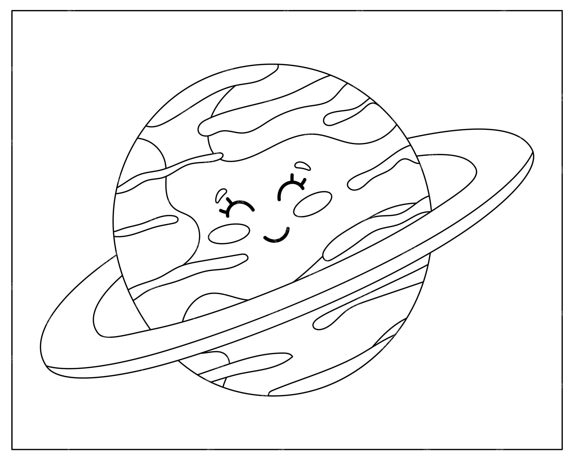 Quema de pãgina para colorear de un libro de colorear de pacio y astronomãa de saturno de dibujos animados para niãos vector premium