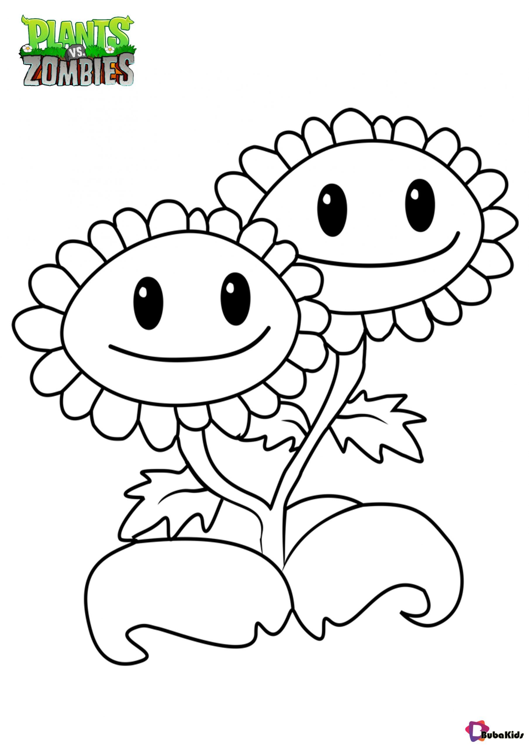Plants vs zombies twin sunflower coloring page bubakids sunflower coloring pages coloring book art cartoon coloring pages