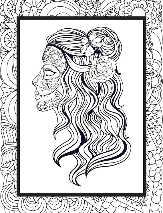 Female sugar skull dibujo para colorear para adultos mujer mexicana crãneo color page relajante color page descarga gratuita imprimir x en casa