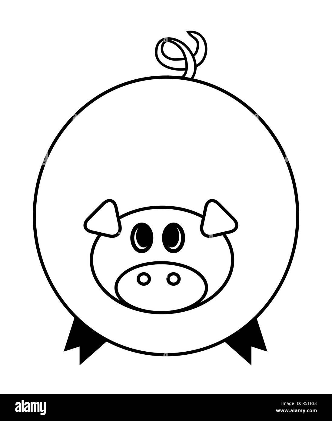 Cerdito dibujos animados imãgen de stock en blanco y negro