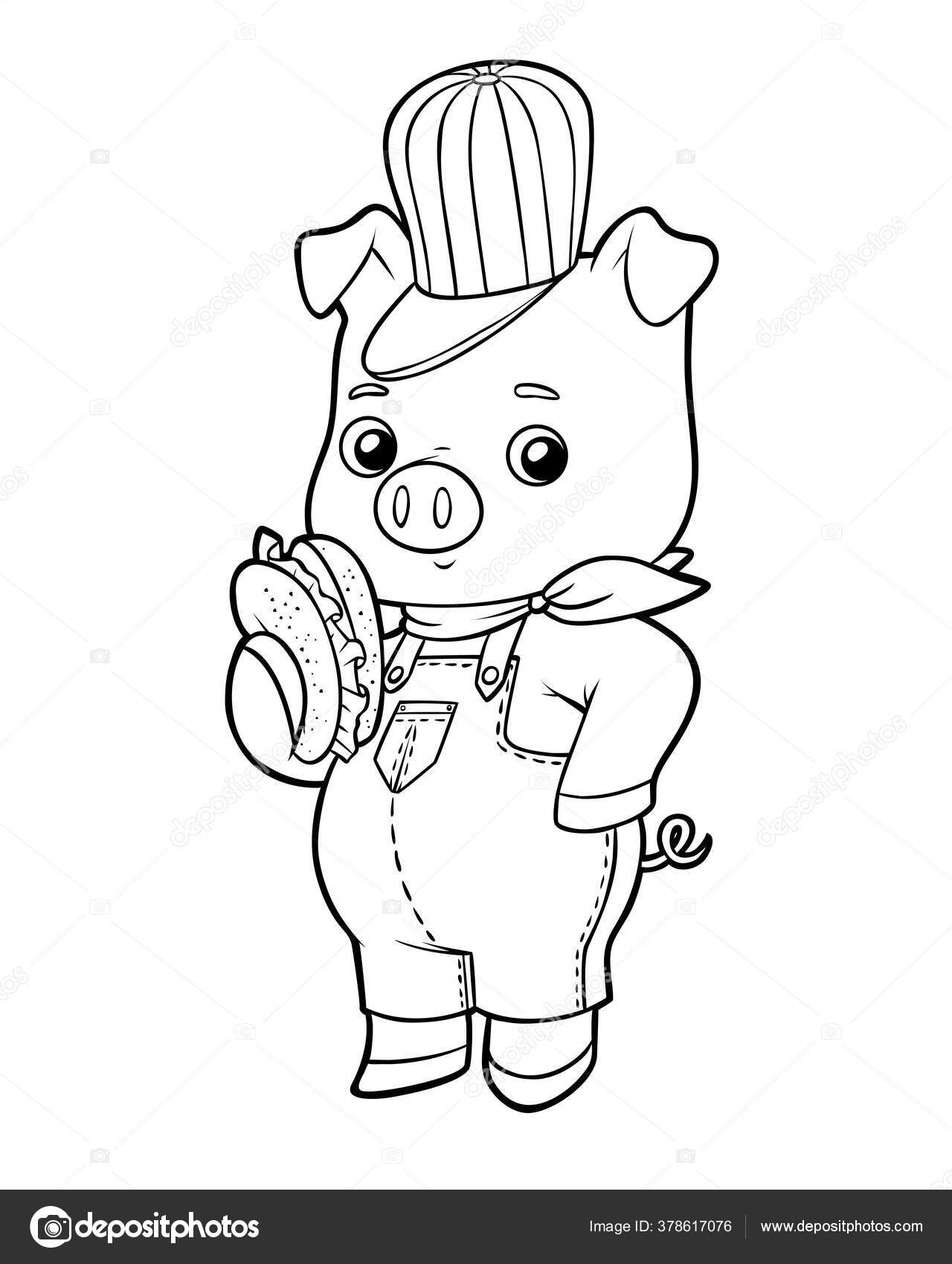 Libro para colorear para niãos lindo cerdo con sãndwich vector de stock por ksenyasavva