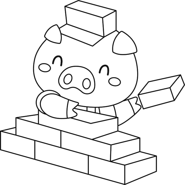 Un vector de uno de los cerdos en la historia de los tr cerditos en color blanco y negro vector premium