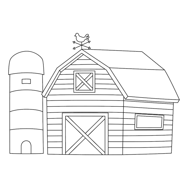 Premium vector a cute and funny coloring page of a farmhouse provides hours of coloring fun for children to color this page is very easy suitable for little kids and toddlers