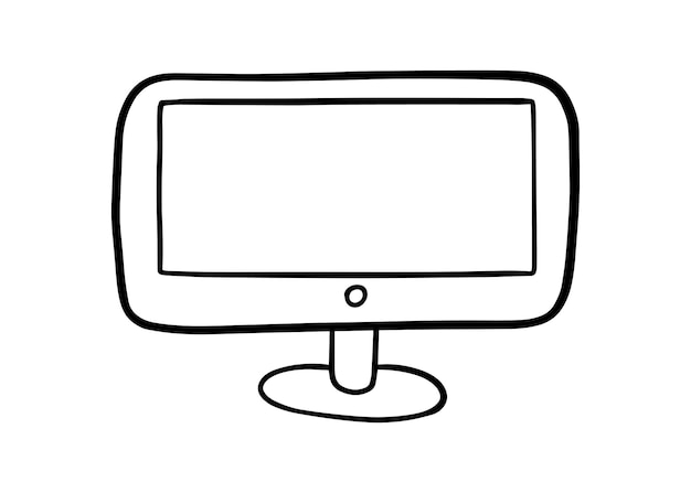 Premium vector monitor or tv for viewing images of movies doodle technique linear cartoon coloring book