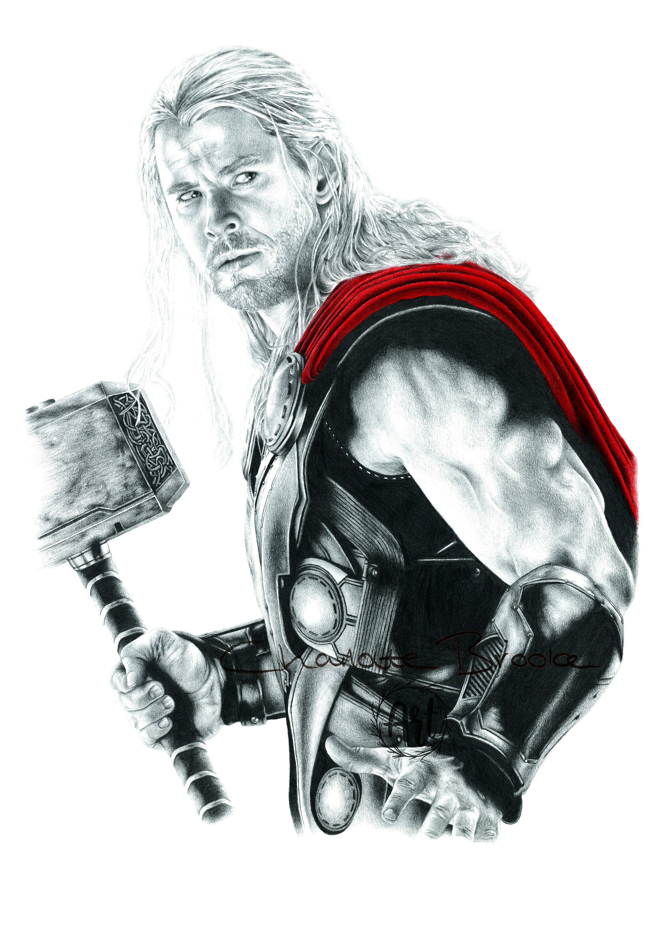 Thor pencil portrait drawing print
