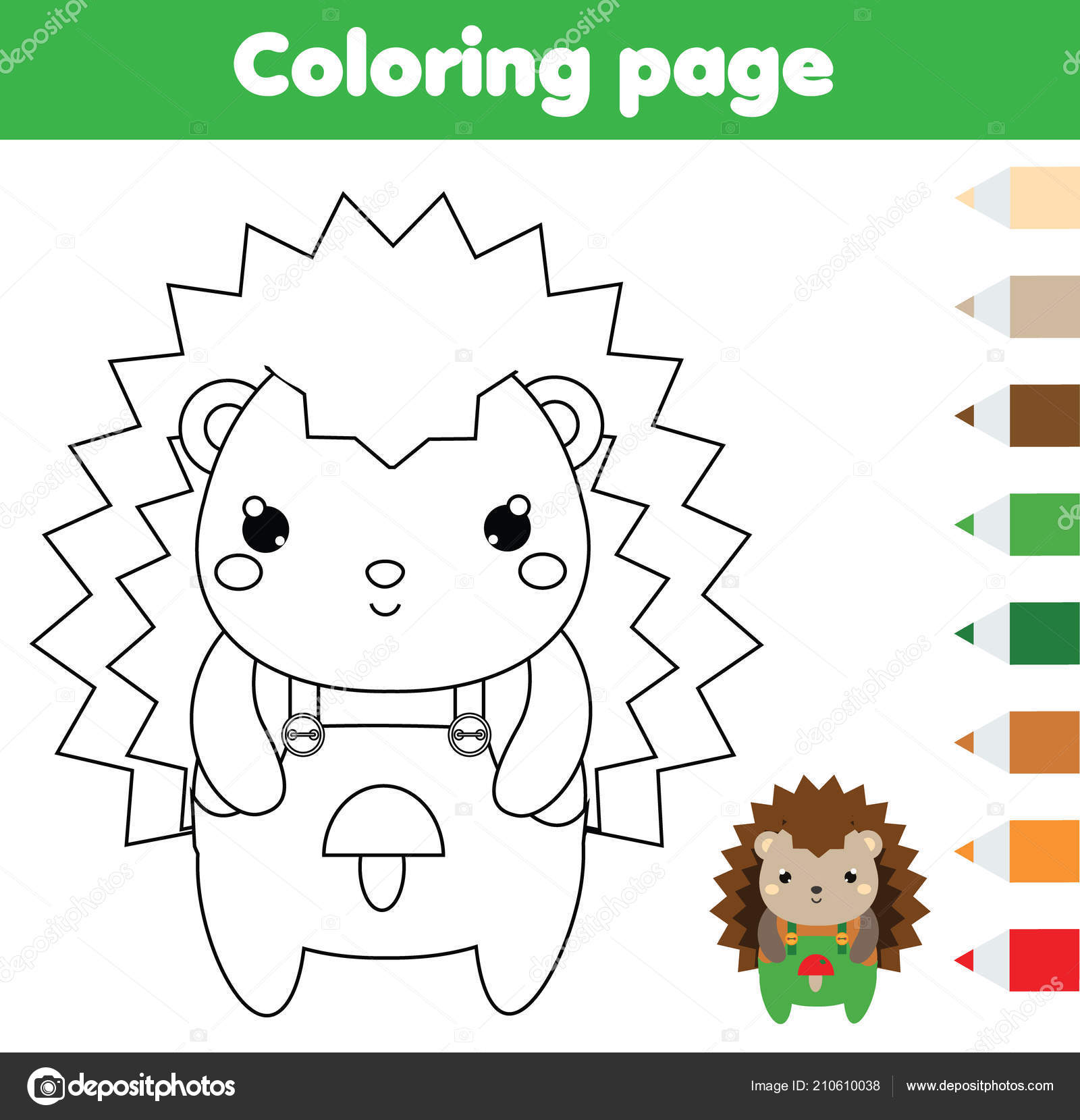 Dibujo para colorear con erizo dibujando actividad infantil hoja trabajo vector de stock por ksuklein