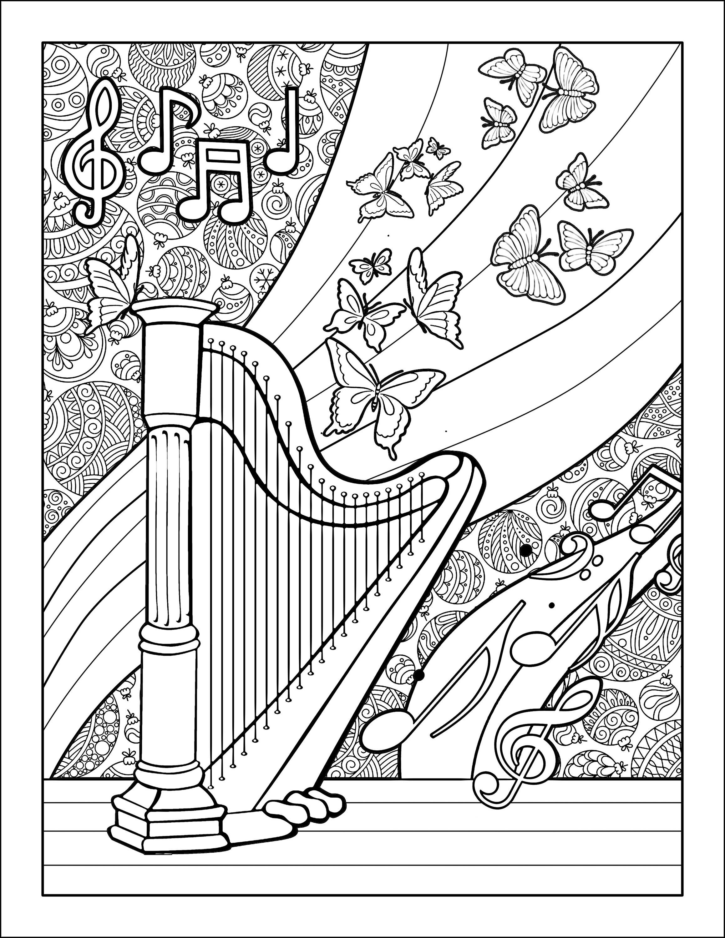 Hoja para colorear digital pãginas para colorear de mãºsica regalo para aliviar el estrãs regalos con temãtica musical pdf de mindfulness imprimibles para adultos