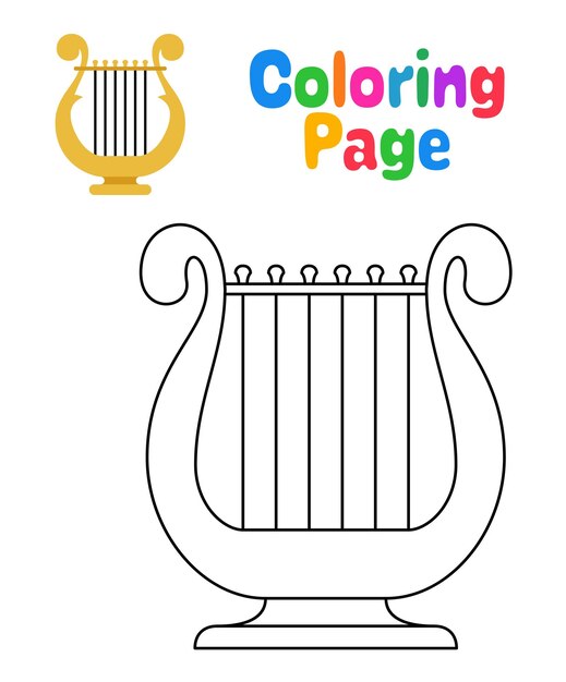 Dibujo para colorear con arpa para niãos vector premium