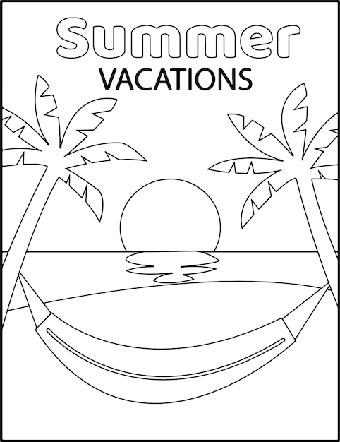 Premium vector summer beach coloring pages for kids