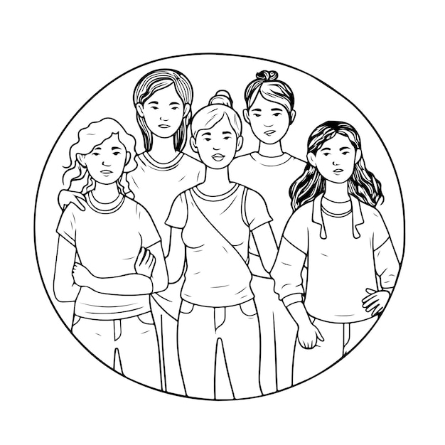 Pãgina para colorear dibujo lineal dãa de la mujer vector premium