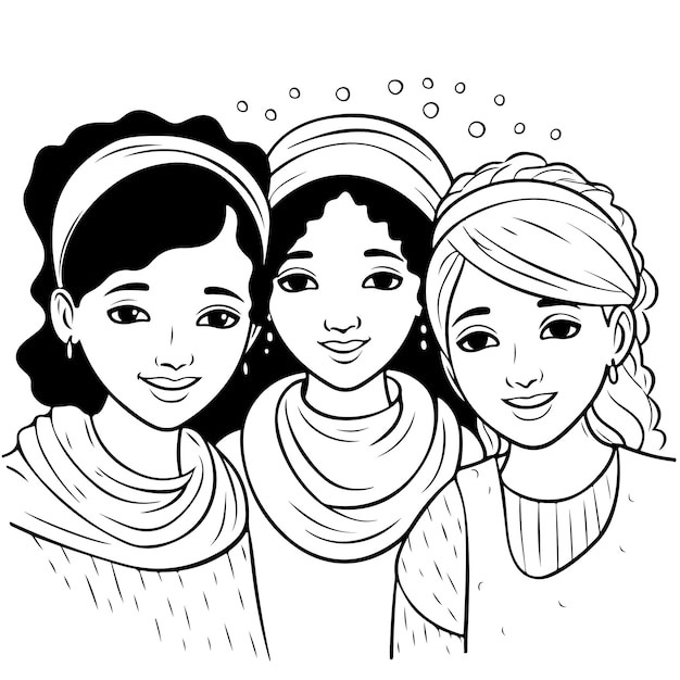 Pãgina para colorear dibujo lineal dãa de la mujer vector premium