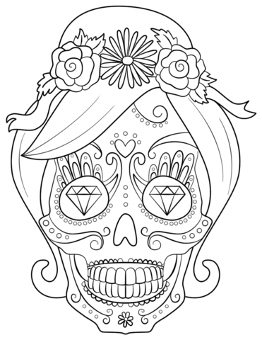 Sugar skull woman coloring page free printable coloring pages