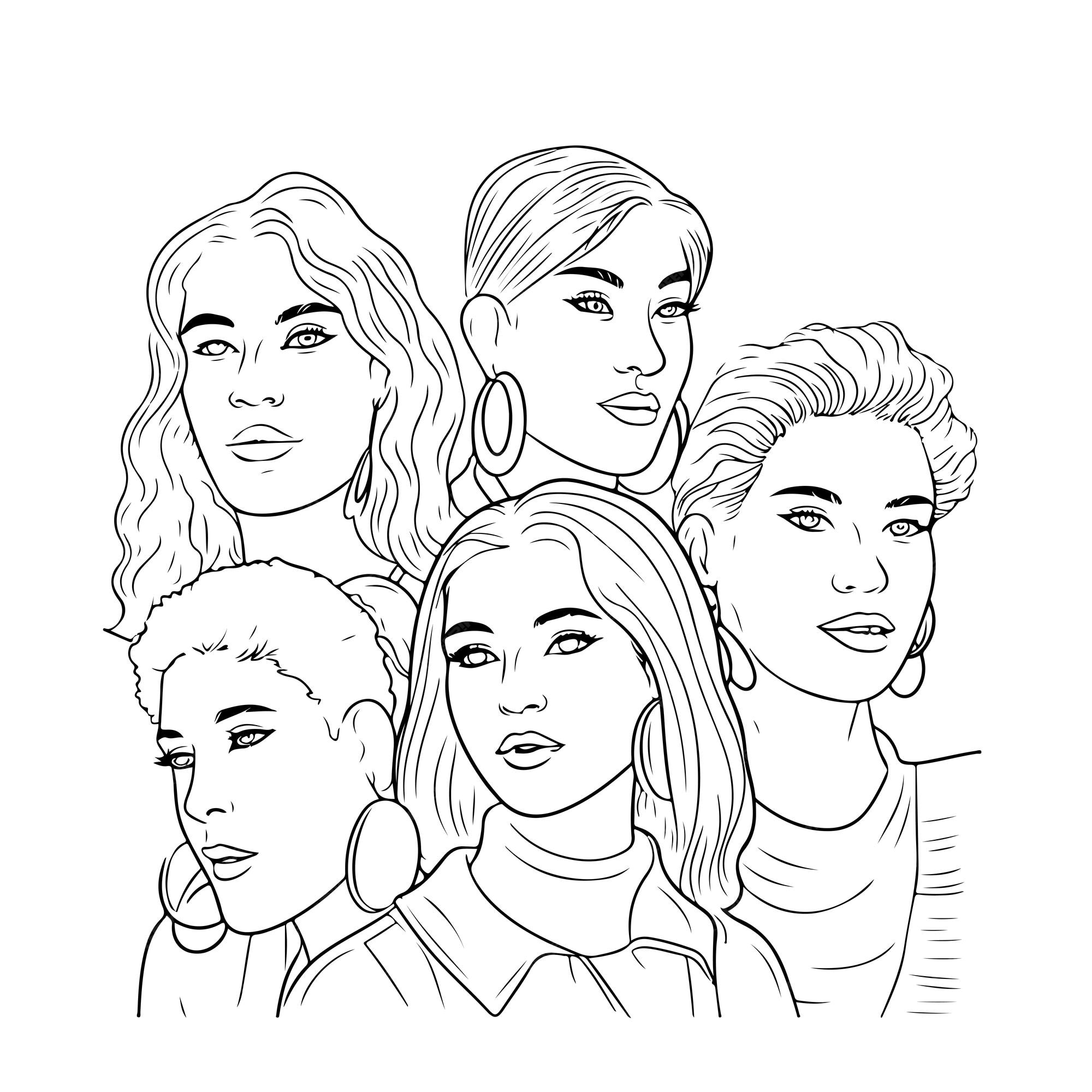 Pãgina para colorear dibujo lineal dãa de la mujer vector premium