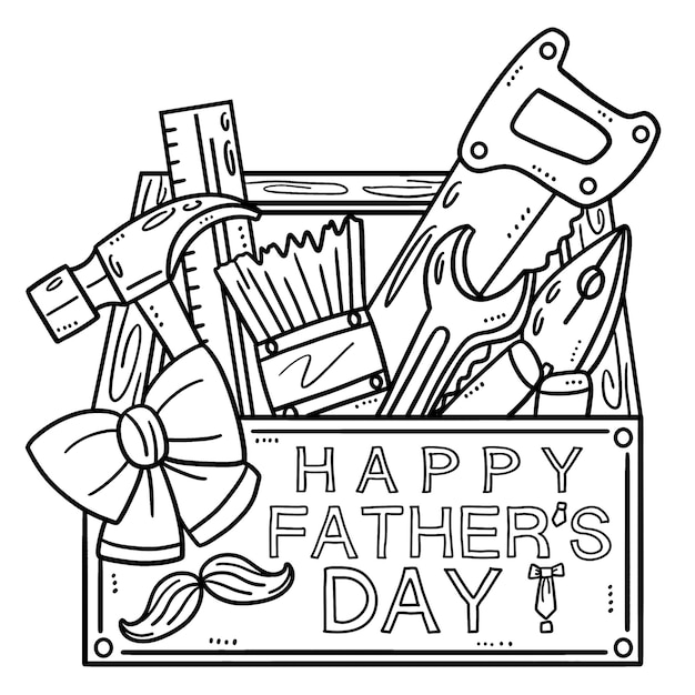 Feliz dãa del padre caja de herramientas aislada pãgina para colorear vector premium