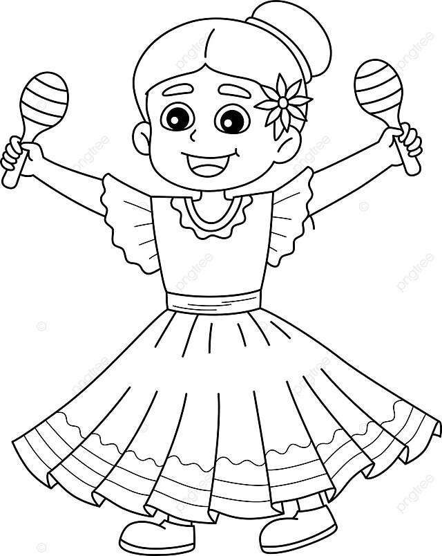 Dibujo de niãa mexicana con maracas aislado pãgina para colorear paãol decoraciãn vector png dibujos dibujo de niãa dibujo de rata dibujo mexicano png y vector para dcargar gratis