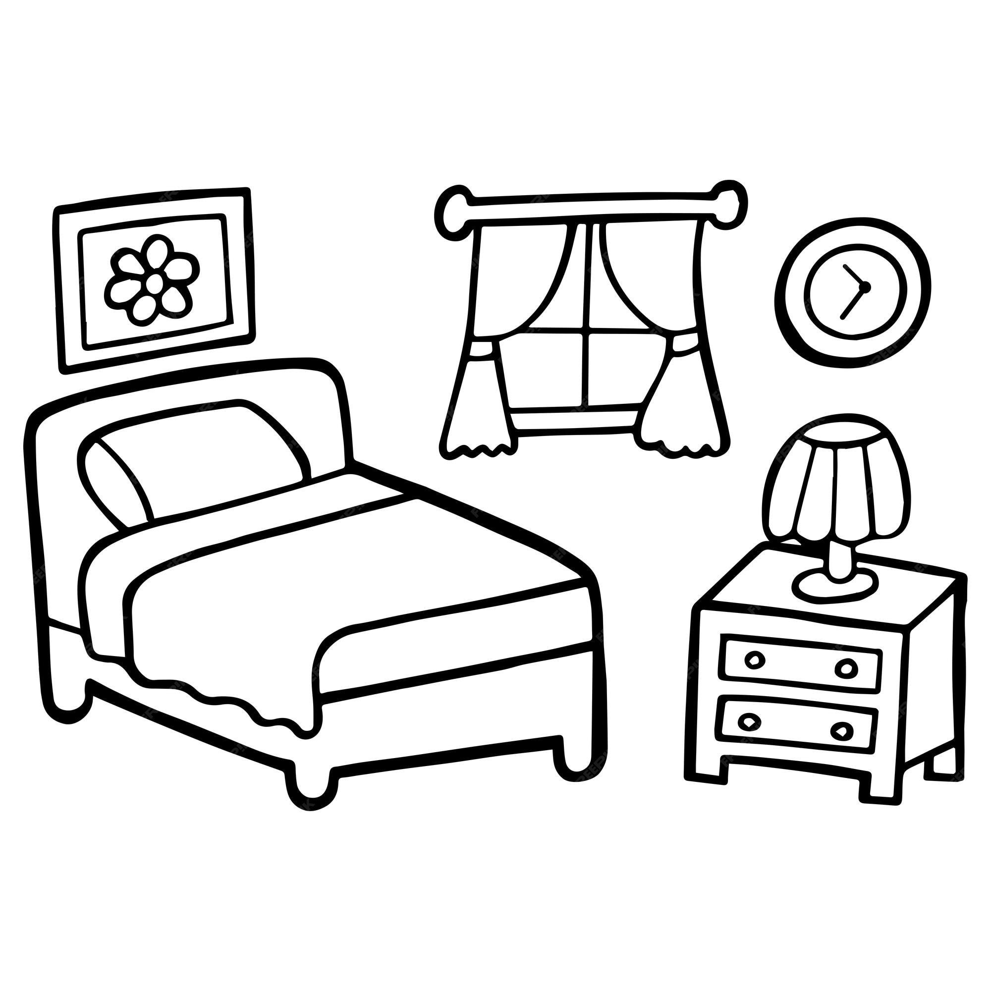 Pãgina para colorear de un dormitorio lindo para niãos y niãos pequeãos vector premium