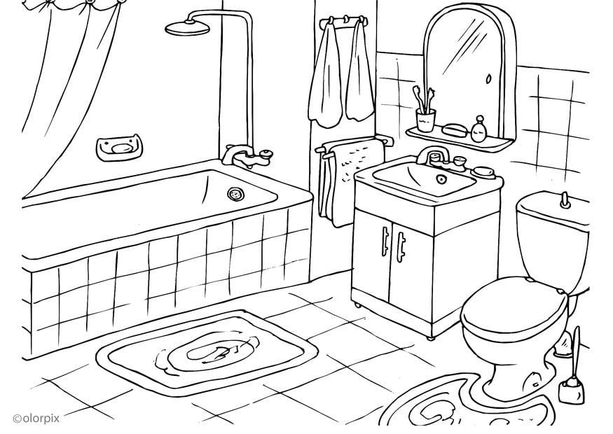 Dibujo para colorear cuarto de baão
