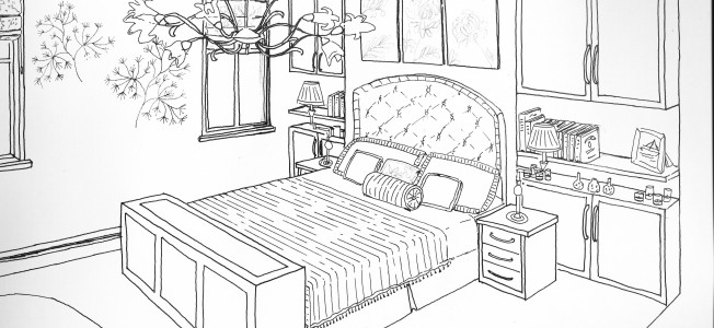 Dibujo de cuarto para colorear y pintar