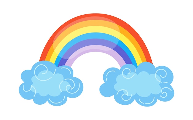 Premium vector rainbow with clouds cartoon style abstract flat rainbow colors hand drawn symbol cute bright nature weather element for kids for print card fabric isolated
