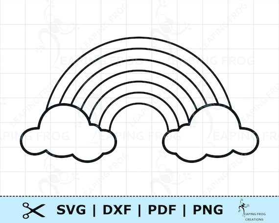 Arco iris svg png archivos de corte cricut archivos silhouette stencil esquema dibujo para colorear blanco y negro dxf eps imprimible manualidades