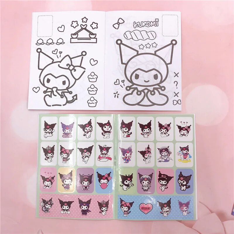 Cute cartoon anrio kuromi coloring book for kindergarten children drawing graffiti coloring book with ticker tationery