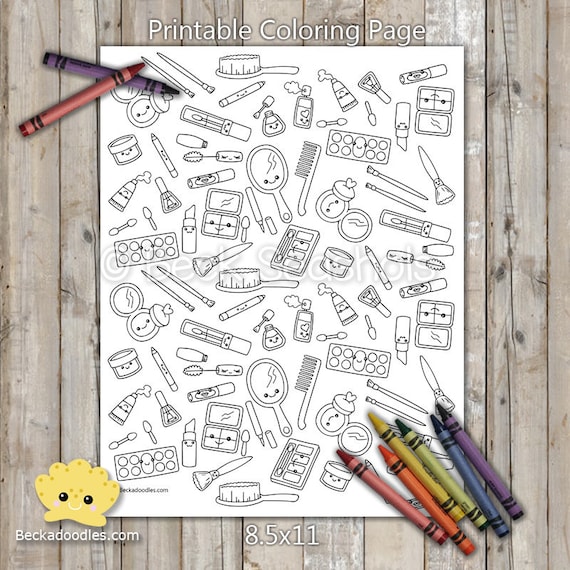 Pãgina para colorear de maquillaje imprimible descarga digital hoja para colorear dibujada a mano pãgina para colorear para niãas pãgina para colorear para niãos colorear para adultos