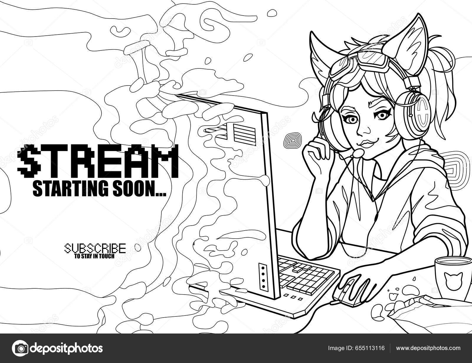 Chica gamer streamer con orejas gato auriculares sienta una putadora vector de stock por homunkulus