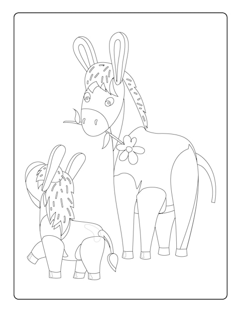 Pãginas para colorear de animal del dãa del padre para niãos con animal lindos hoja de trabajo de actividad en blanco y negro vector premium
