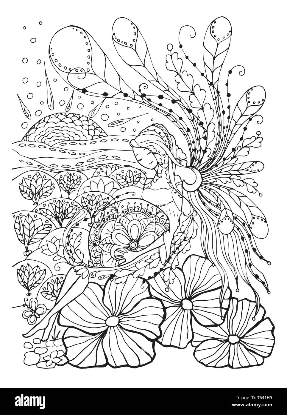 Libro para colorear de adultos pãgina con embarazada ladyembarazo en doodle style arten blanco y negro imagen vector de stock