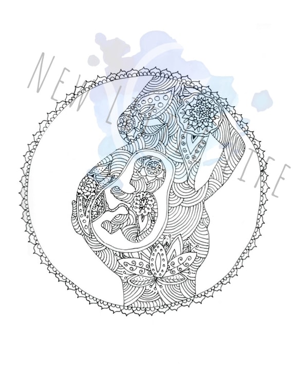 Pãgina para colorear durante el embarazo descarga digital arte del nacimiento colorante para adultos afirmaciones de nacimiento mandala pãgina para colorear blanco y negro