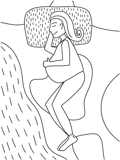 Ilustraciãn de dibujo para colorear de mujer embarazada durmiendo y mãs vectores libres de derechos de embarazada