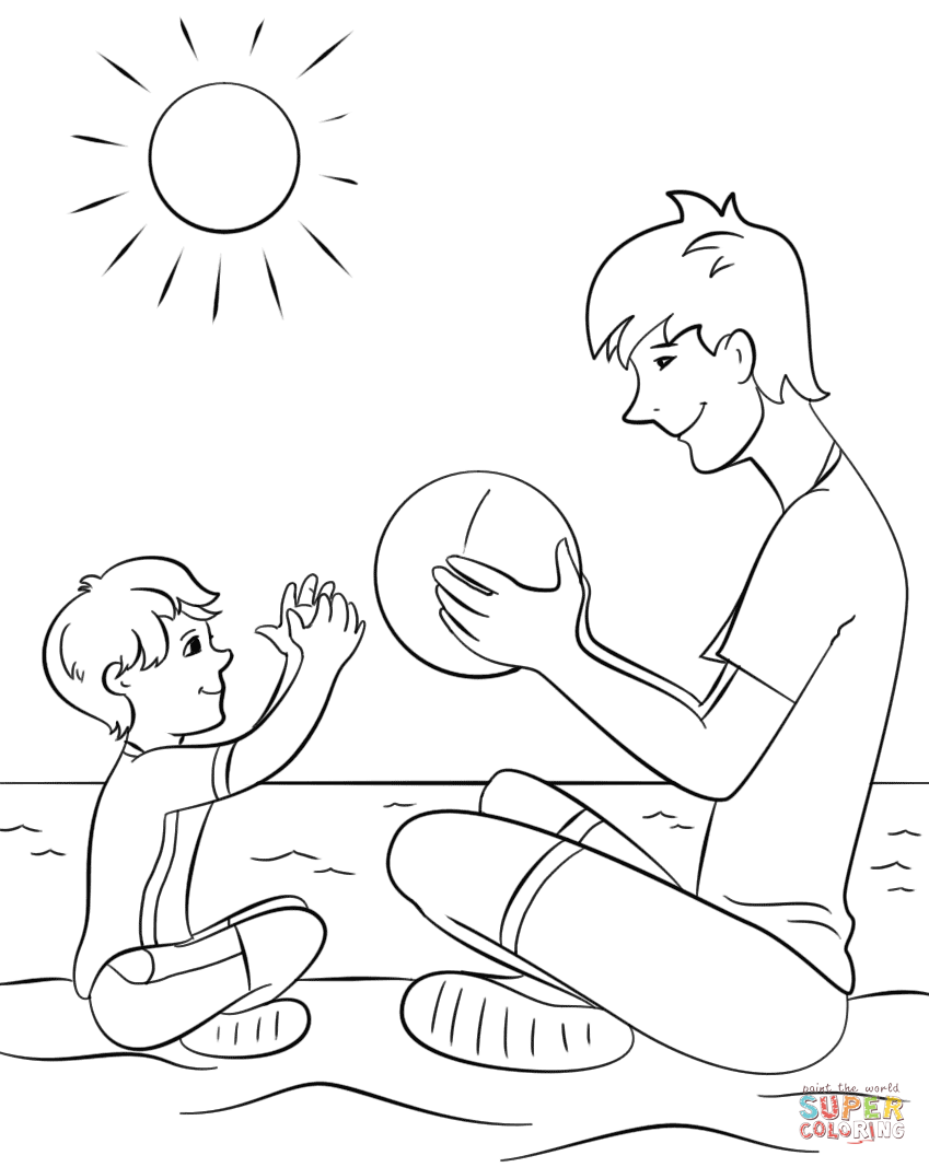 Dibujo de jugando con papa en la playa para colorear dibujos para colorear imprimir gratis