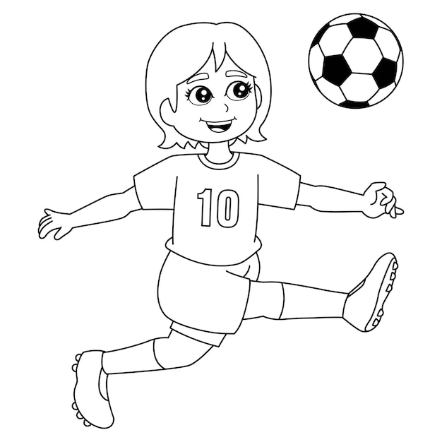 Premium vector girl playing soccer coloring page isolated
